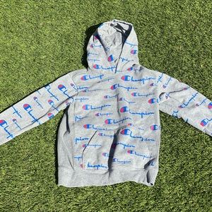 A grey Champions hoodie/sweater